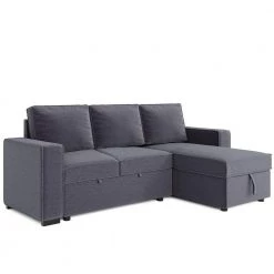91 in. W Square Arm 3-piece Fabric Sectional Sofa in Gray with Armrests, Chaise, Removable Cushions, Storage by JASMODER -JASMODER Sales Store gray jasmoder sectional sofas gs000209aae fa 1000