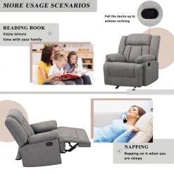 35 in. W Round Arm Linen Adjustable Fabric Recliner Chair Straight Sofa in Gray by JASMODER -JASMODER Sales Store gray jasmoder sofas couches w83436694 1f 1000