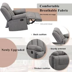 35 in. W Round Arm Linen Adjustable Fabric Recliner Chair Straight Sofa in Gray by JASMODER -JASMODER Sales Store gray jasmoder sofas couches w83436694 44 1000