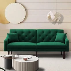 72.8 in. W Slope Arm Velvet Futon Sofa Sleeper with Pillows Included Straight Sofa in Green by JASMODER -JASMODER Sales Store green jasmoder sofas couches w223s01435 31 1000