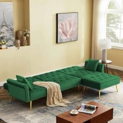 110.2 in W Flared Arm Velvet L Shaped Reclining Sofa in Green with Nailhead Trim by JASMODER -JASMODER Sales Store green jasmoder sofas couches w588s00041 31 1000