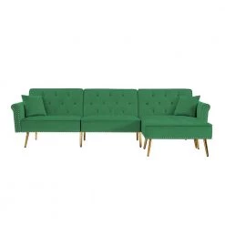 110.2 in W Flared Arm Velvet L Shaped Reclining Sofa in Green with Nailhead Trim by JASMODER