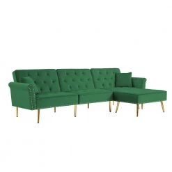 110.2 in W Flared Arm Velvet L Shaped Reclining Sofa in Green with Nailhead Trim by JASMODER -JASMODER Sales Store green jasmoder sofas couches w588s00041 fa 1000