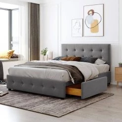 64.5 in. W Light Gray Queen Frame Platform Bed by JASMODER -JASMODER Sales Store light gray jasmoder platform beds lp000114aan 1f 1000