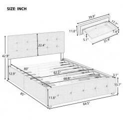 64.5 in. W Light Gray Queen Frame Platform Bed by JASMODER -JASMODER Sales Store light gray jasmoder platform beds lp000114aan 31 1000