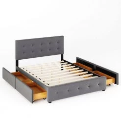 64.5 in. W Light Gray Queen Frame Platform Bed by JASMODER -JASMODER Sales Store light gray jasmoder platform beds lp000114aan c3 1000