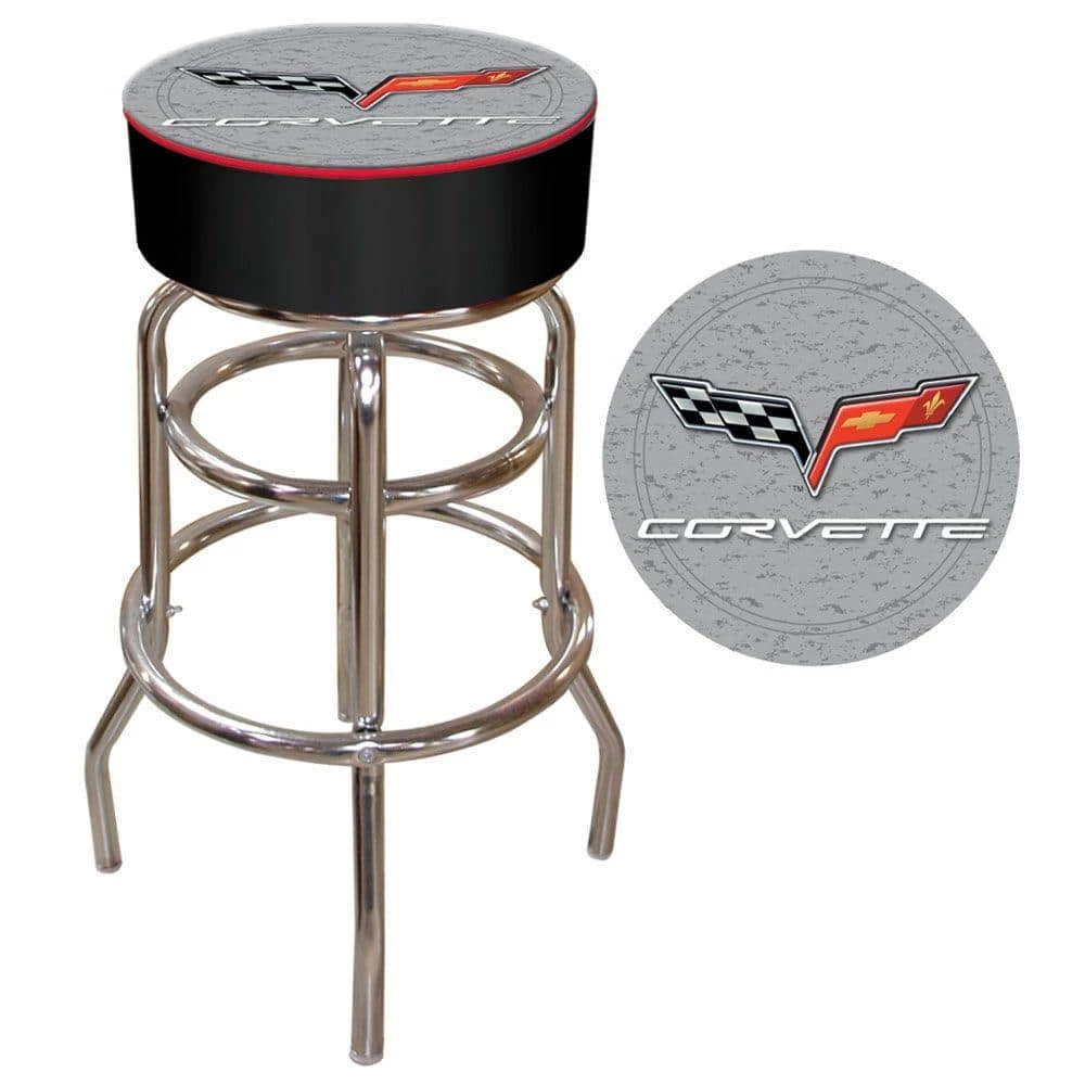 Corvette C6 31 in. Chrome Swivel Cushioned Bar Stool by Trademark