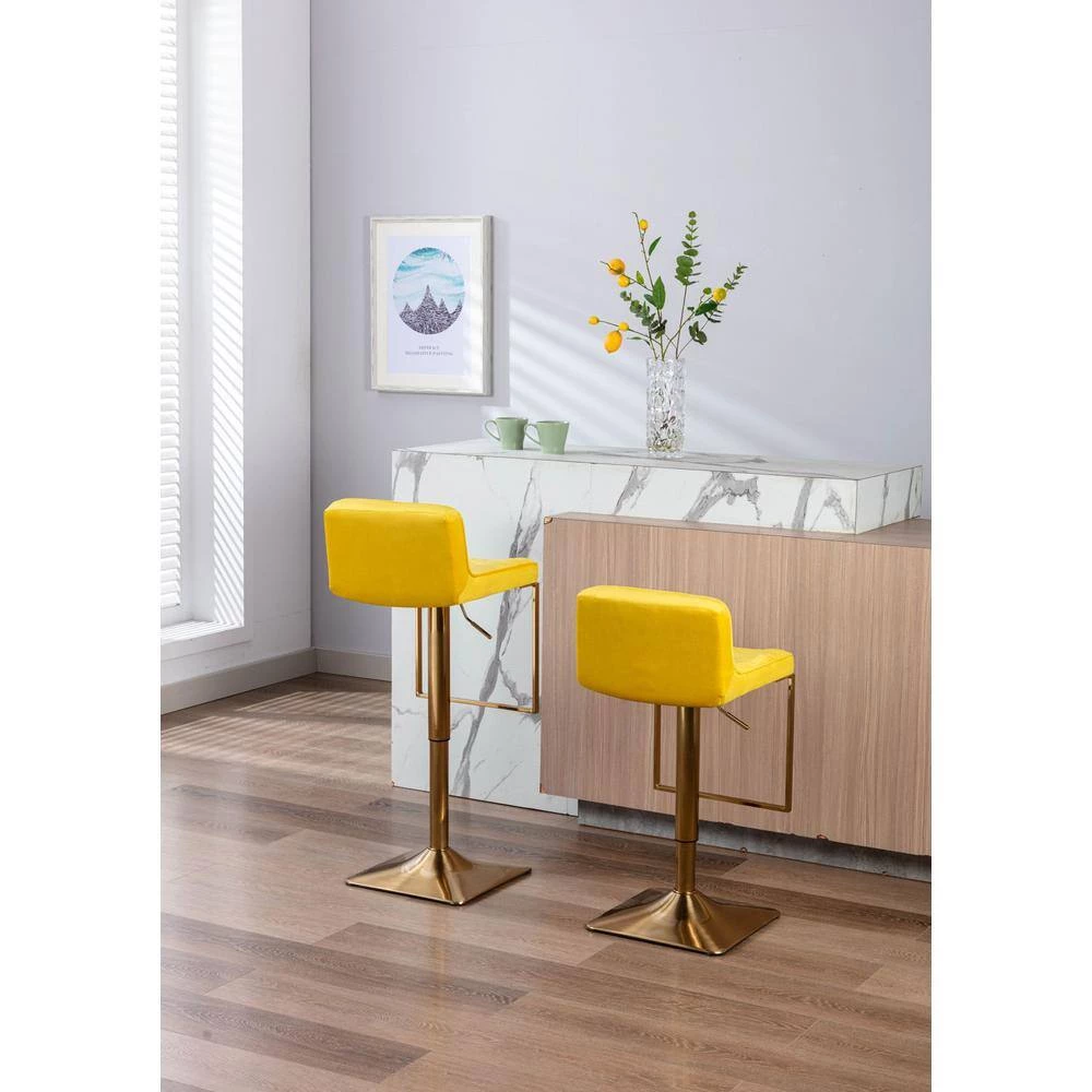 39.76 in. Mustard Tufted Velvet Swivel Barstool Chairs with Foot Rest by JASMODER 9 39.76 in. Mustard Tufted Velvet Swivel Barstool Chairs with Foot Rest by JASMODER - Image 8