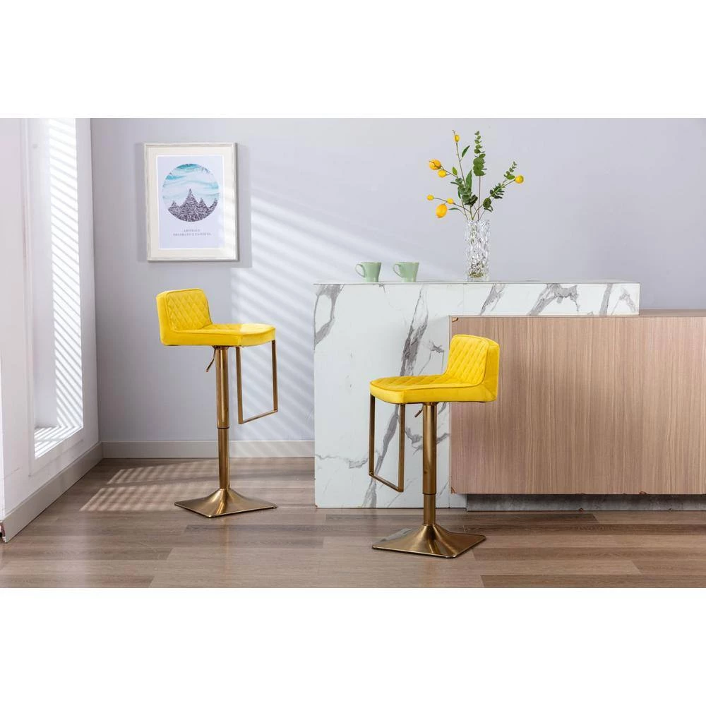 39.76 in. Mustard Tufted Velvet Swivel Barstool Chairs with Foot Rest by JASMODER 4 39.76 in. Mustard Tufted Velvet Swivel Barstool Chairs with Foot Rest by JASMODER - Image 3