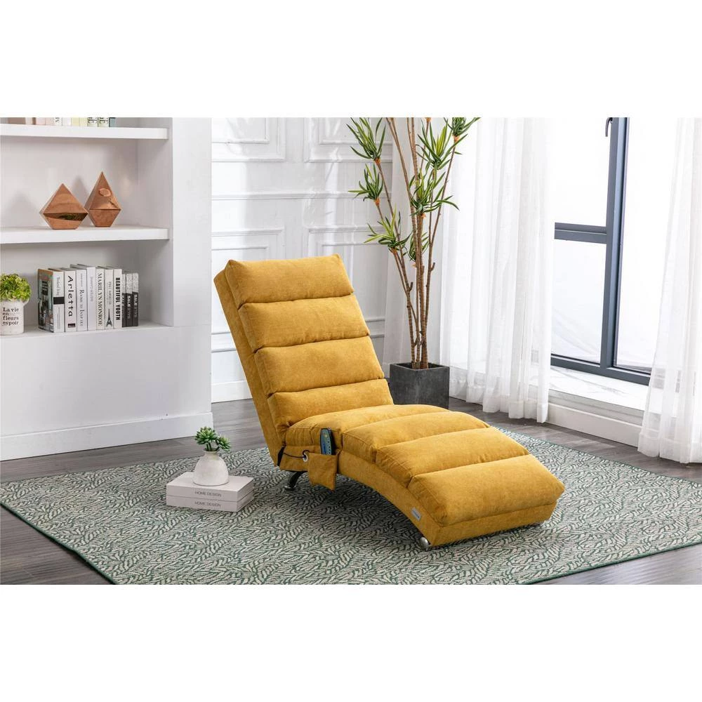 Mustard Solid Design Polyester Curved Massage Recliner Chaise Lounge for Home or Office Use by JASMODER 10 Mustard Solid Design Polyester Curved Massage Recliner Chaise Lounge for Home or Office Use by JASMODER - Image 8