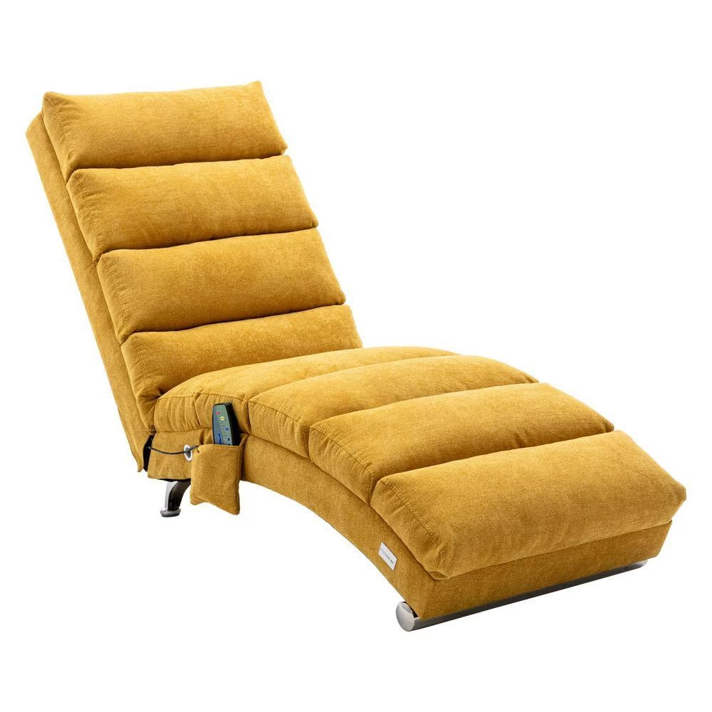 Mustard Solid Design Polyester Curved Massage Recliner Chaise Lounge for Home or Office Use by JASMODER 4 Mustard Solid Design Polyester Curved Massage Recliner Chaise Lounge for Home or Office Use by JASMODER - Image 2