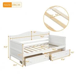 42.3 in. W White Twin Wooden Daybed with 2 drawers, Sofa Bed for Bedroom Living Room by JASMODER -JASMODER Sales Store off white jasmoder platform beds wf192860aak 44 1000