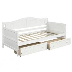 42.3 in. W White Twin Wooden Daybed with 2 drawers, Sofa Bed for Bedroom Living Room by JASMODER
