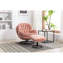 Peach Velvet Swivel and Tufted Barrel Chair with Ottoman Set by JASMODER -JASMODER Sales Store peach jasmoder accent chairs w67628188 31 1000