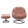 Peach Velvet Swivel and Tufted Barrel Chair with Ottoman Set by JASMODER