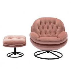 Peach Velvet Swivel and Tufted Barrel Chair with Ottoman Set by JASMODER