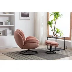 Peach Velvet Swivel and Tufted Barrel Chair with Ottoman Set by JASMODER -JASMODER Sales Store peach jasmoder accent chairs w67628188 c3 1000