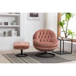 Peach Velvet Swivel and Tufted Barrel Chair with Ottoman Set by JASMODER -JASMODER Sales Store peach jasmoder accent chairs w67628188 fa 1000