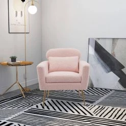 Pink Round Arm Fabric Upholstery Arm Chair with Removable Cushions for Home or Office Use by JASMODER -JASMODER Sales Store pink jasmoder accent chairs w129846864 31 1000