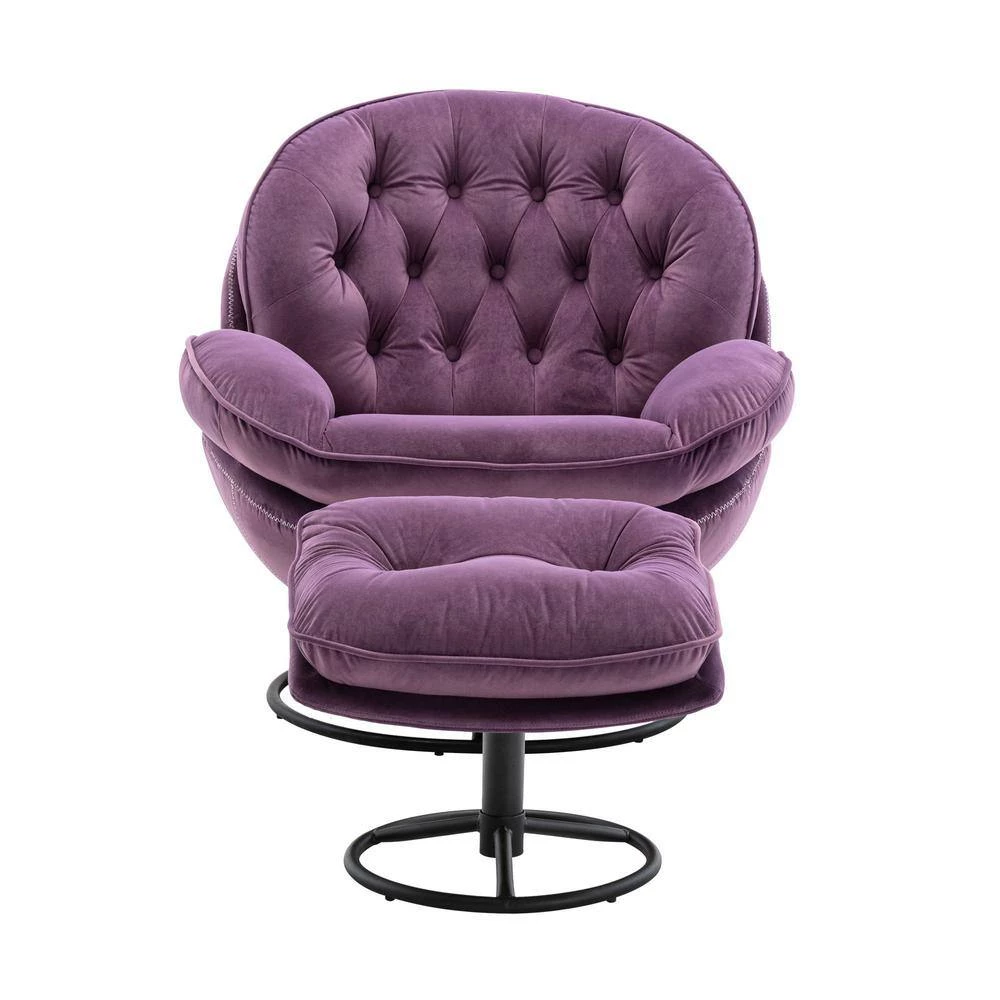 Purple Velvet Swivel and Tufted Barrel Chair with Ottoman Set by JASMODER 8 Purple Velvet Swivel and Tufted Barrel Chair with Ottoman Set by JASMODER - Image 6