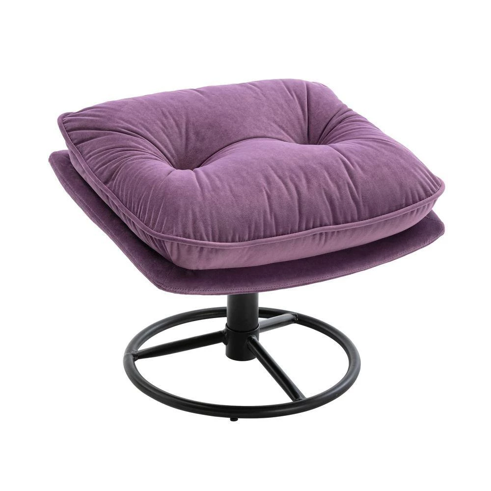 Purple Velvet Swivel and Tufted Barrel Chair with Ottoman Set by JASMODER 6 Purple Velvet Swivel and Tufted Barrel Chair with Ottoman Set by JASMODER - Image 4