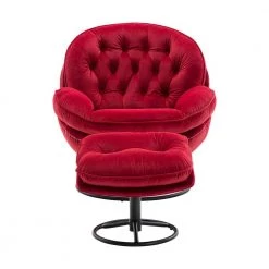 Red Velvet Swivel and Tufted Barrel Chair with Ottoman Set by JASMODER -JASMODER Sales Store red jasmoder accent chairs w67641176 44 1000