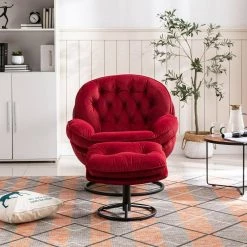 Red Velvet Swivel and Tufted Barrel Chair with Ottoman Set by JASMODER -JASMODER Sales Store red jasmoder accent chairs w67641176 4f 1000