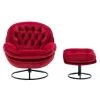 Red Velvet Swivel and Tufted Barrel Chair with Ottoman Set by JASMODER
