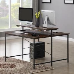 47.2 in. Rich Brown Computer Desk with Shelving by JASMODER