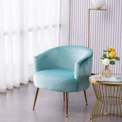 Sky Blue Velvet Circular Club Chair with Slope Arms by JASMODER -JASMODER Sales Store sky blue jasmoder accent chairs w52737352 44 1000