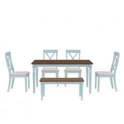 6-Piece Dining Table Set with Bench, Wooden Kitchen Table Set w/4-Padded Dining Chairs by JASMODER 18 6-Piece Dining Table Set with Bench, Wooden Kitchen Table Set w/4-Padded Dining Chairs by JASMODER -JASMODER Sales Store sky blue jasmoder dining room sets sh000129aam 76 1000