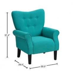 Teal Modern Wing Back Accent Chair Roll Arm Living Room Cushion with Wooden Legs by JASMODER -JASMODER Sales Store teal jasmoder accent chairs pp199771aat 40 1000