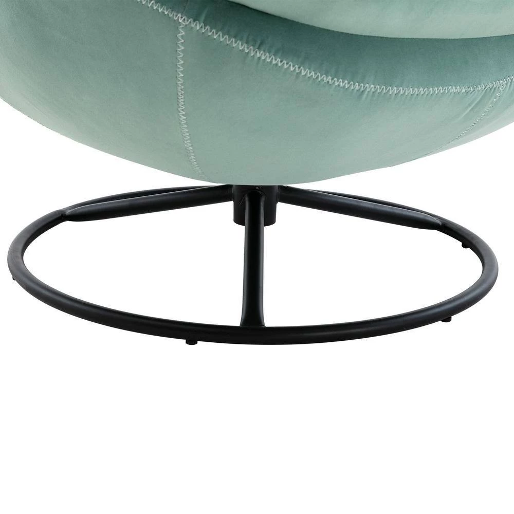 Teal Velvet Swivel and Tufted Barrel Chair with Ottoman Set by JASMODER 6 Teal Velvet Swivel and Tufted Barrel Chair with Ottoman Set by JASMODER - Image 4