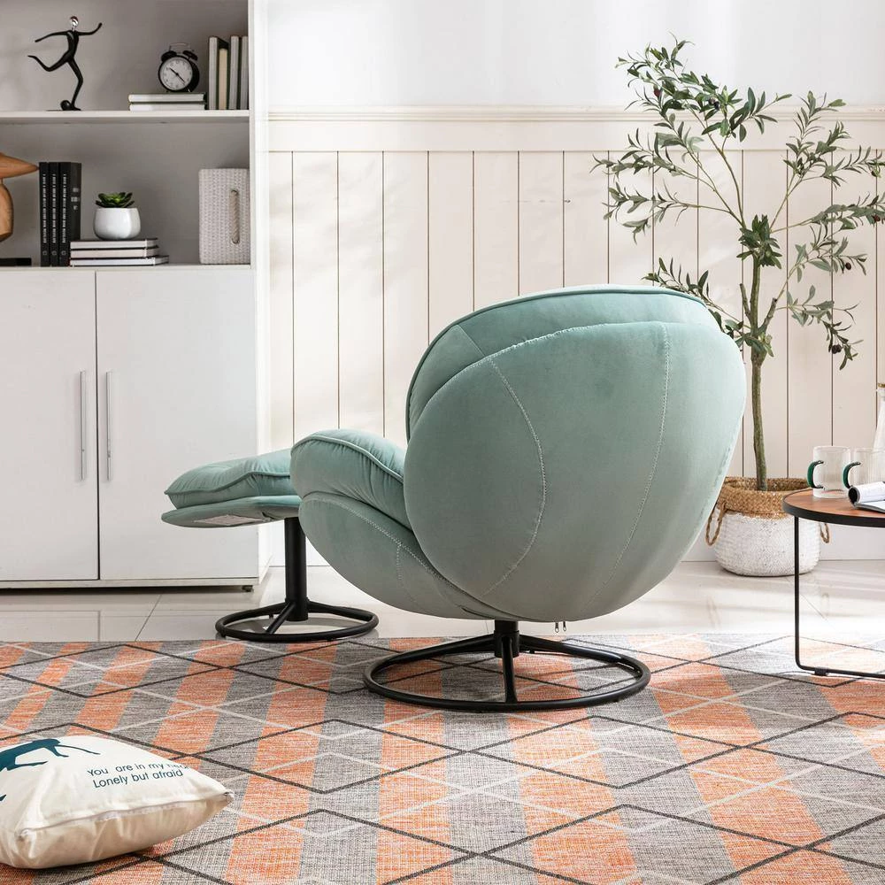 Teal Velvet Swivel and Tufted Barrel Chair with Ottoman Set by JASMODER 5 Teal Velvet Swivel and Tufted Barrel Chair with Ottoman Set by JASMODER - Image 3