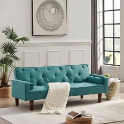 75 in. W Square Arm Polyester Turquoise with Pillow Straight Sofa in Blue by JASMODER -JASMODER Sales Store turquoise jasmoder sofas couches w68329828 31 1000