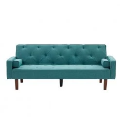 75 in. W Square Arm Polyester Turquoise with Pillow Straight Sofa in Blue by JASMODER