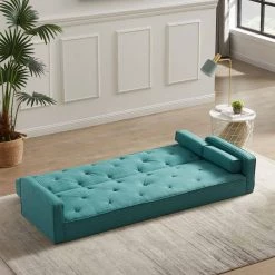 75 in. W Square Arm Polyester Turquoise with Pillow Straight Sofa in Blue by JASMODER -JASMODER Sales Store turquoise jasmoder sofas couches w68329828 76 1000