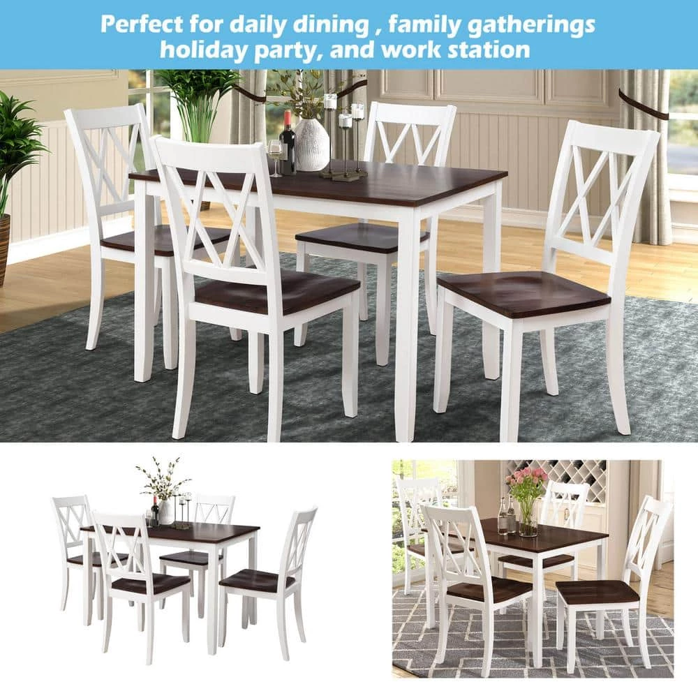 5-Piece Dining Table Set Home Kitchen Table and Chairs Wood Dining Set by JASMODER 4 5-Piece Dining Table Set Home Kitchen Table and Chairs Wood Dining Set by JASMODER - Image 2