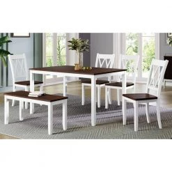 6-Piece Rectangle White Wood Top Dining Room Set, for Home or Commercial Use (Seats 6) by JASMODER -JASMODER Sales Store white jasmoder dining room sets sh000172aak 1f 1000
