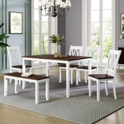 6-Piece Rectangle White Wood Top Dining Room Set, for Home or Commercial Use (Seats 6) by JASMODER -JASMODER Sales Store white jasmoder dining room sets sh000172aak 31 1000
