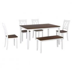 6-Piece Rectangle White Wood Top Dining Room Set, for Home or Commercial Use (Seats 6) by JASMODER