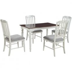 5-Piece Dining Table Set Mid-Century Farmhouse Wood with 4-Padded Dining Chairs by JASMODER -JASMODER Sales Store white jasmoder dining room sets sh000191aak 44 1000