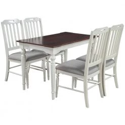5-Piece Dining Table Set Mid-Century Farmhouse Wood with 4-Padded Dining Chairs by JASMODER -JASMODER Sales Store white jasmoder dining room sets sh000191aak 4f 1000
