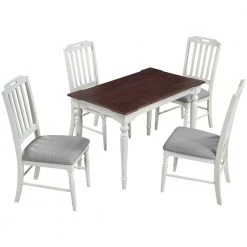 5-Piece Dining Table Set Mid-Century Farmhouse Wood with 4-Padded Dining Chairs by JASMODER