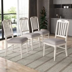 5-Piece Dining Table Set Mid-Century Farmhouse Wood with 4-Padded Dining Chairs by JASMODER -JASMODER Sales Store white jasmoder dining room sets sh000191aak fa 1000