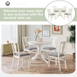 5-Piece Round White Wood Top Dining Room Set, for Home or Commercial Use (Seats 4) by JASMODER -JASMODER Sales Store white jasmoder dining room sets sh000221aak 1f 1000