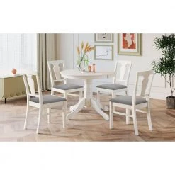 5-Piece Round White Wood Top Dining Room Set, for Home or Commercial Use (Seats 4) by JASMODER -JASMODER Sales Store white jasmoder dining room sets sh000221aak 4f 1000