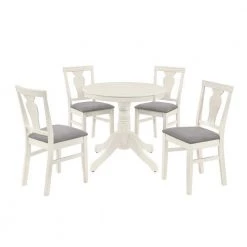 5-Piece Round White Wood Top Dining Room Set, for Home or Commercial Use (Seats 4) by JASMODER