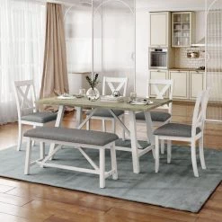 6-Piece Rectangle White Wood Top Dining Room Set, for Home or Commercial Use ( Seats 6) by JASMODER 17 6-Piece Rectangle White Wood Top Dining Room Set, for Home or Commercial Use ( Seats 6) by JASMODER -JASMODER Sales Store white jasmoder dining room sets sh001091aak 31 1000