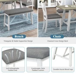 6-Piece Rectangle White Wood Top Dining Room Set, for Home or Commercial Use ( Seats 6) by JASMODER 16 6-Piece Rectangle White Wood Top Dining Room Set, for Home or Commercial Use ( Seats 6) by JASMODER -JASMODER Sales Store white jasmoder dining room sets sh001091aak 76 1000